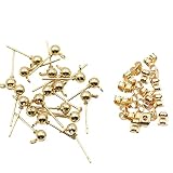 KUKU工房 丸玉カン付き ポストピアス キャッチ付き ハンドメイド 材料 パーツ 20個セット (ライトゴールド, 4mm)