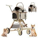 CozyMeow ペットカート 分離型 取り外し可能 4輪 犬 カート 多頭 小型犬 中型犬 耐荷重30KG 折りたたみ可能 軽量 ベビーカー ドッグ バギー 前輪360°後輪ブレーキ付 コンパクト收纳 飛び出し防止 (カーキ)