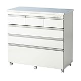 イヌイ キッチンカウンターステンレス天板 鏡面 食器棚 4段 幅90 ホワイト