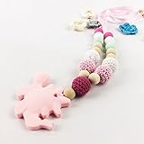 歯固め授乳ジュエリー　シリコン　ママのネックレス 歯がため赤ちゃんのおもちゃ[BPAフリー][FDA認可済]木育 安全 無味　ピンク 恐竜