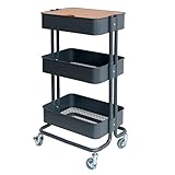 キッチン収納 3段キッチンワゴン 天板＆キャスター付き サイドテーブル スチールラック ベビーワゴン カラー6色 (グレー奥行き365)