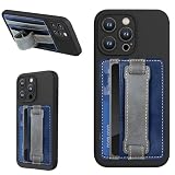 スマホスタンド カード入れ 落下防止 ハンドストラップ カードケース 手帳型 カードポケット スマホカードケース 貼り付け カード収納ケース SUICA 定期入れ カード最大4枚収納 スマホ 背面 カードホルダー PUレザー 軽量 スリム 片手操作便利 iPhone, android 全機種対応 携帯ステッカーポケット クレジットカードホルダーケース(ブルー)