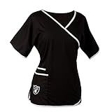 NFL Oakland RaidersレディースMock Wrap Scrub Top、Large、ブラック