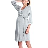 Hosam マタニティウェア 妊娠服 授乳服 ワンピース 長袖 ドレス 快適 無地 レーズ おしゃれ 授乳 産前 産後 妊婦用 授乳用 ルームウェア 入院服 お出かけにも (2XL, グレー)