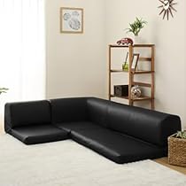 ポケット付きロータイプコーナーソファ3点セット (合成皮革 BK)