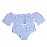 赤ちゃん女の子ロンパース、inkach Little Girlsオフショルダーストライププリントロンパースジャンプスーツ服装Playsuit 120 ブルー HM-1