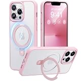 【8年間の技術結晶！4in1超万能モデル】CASEKOO iPhone13ProMax 用 ケース 隠しスタンド 横縦両立 米軍MIL規格 耐衝撃 MagSafe対応 スマホケース 薄形半透明 マット仕上げ 指紋防止 ストラップホール付き ワイヤレス充電対応 アイフォン 13pro max 用 ケース 6.7インチ カバー (ピンク)