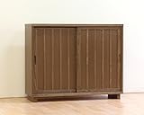 日本製 和風 幅120cm 高さ90cm シューズボックス 引き戸タイプ 桐製 完成品 (ライトブラウン)