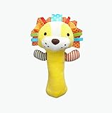ベビーおもちゃ　スティックガラガラ　可愛い動物にぎにぎスティック　ふわふわガラガラ　 (ライオン)