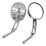 TIGRE BLANC バイク ミラー オーバル バレン 丸型 凸面 クリア 正ネジ 10mm 汎用 穴あき アーム 左右 セット 銀 シルバー メッキ