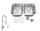 mslx5050p7556、32 " x18 " x10 " 16ゲージダブルEqualボウルアンダーマウントステンレス鋼シンクと蛇口