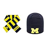 NCAA Michigan Wolverinesゼロビーニー帽子とストライプラグビースカーフ2パックバンドル