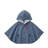 [ミキハウス] MIKIHOUSE 【ダブルＢ】 無地×ボーダー柄☆リバーシブルポンチョ (70-90cm) 61-3801-975 ブルー