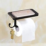 Fuloon壁マウントトイレロール紙ラックwith電話シェルフヴィンテージブロンズエンボスバスルームペーパーホルダーとフック ブラック