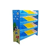 JoyRiders 4 Tier Wooden Toy Organizer Shelf with Removable Storage Bins, Blue Sky [並行輸入品]