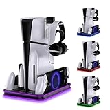 PS5/PS5スリム用スタンド＆クーリングステーション、Playstation Portal対応充電ドックステーション、P5コンソール用コントローラ充電ステーション 3レベル冷却ファン RGBライト 1 USBハブ ヘッドセットホルダー