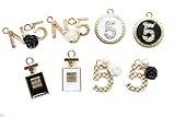 【ハンドメイド素材店】(8個)お洒落 チャーム パーツ アソート たっぷり使える カメリア 5番 no.5 ストーン付きラウンド 香水瓶 香水ボトル パフューム 丸 チャーム ジュエリー 金属 パーツ ゴールド UVレジン 封入 手芸材料 デコ ピアス ネックレス イヤリング 部品 ハンドメイド材料 アパレルモチーフ デコパーツ (ミックス)