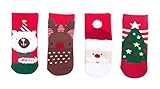 IWELY　子供用　4足組 4足セットベビー用冬靴下クリスマス　ソックス中筒靴下　男女兼用 厚手　おしゃれ　かわいい　お祝い　プレゼント　サンタ　