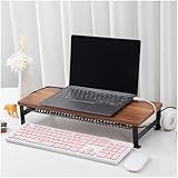 ヲンシウ モニター台 木目調 パソコンスタンド キーボード ケーブル 収納 整理整頓 デスクシェルフ 机上 卓上 PC ノートパソコン プリンター 机上台 コンピュータモニタースタンド 木製 (ブラウン)