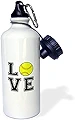 3dRose スポーツウォーターボトル "Love Softball" 21オンス ホワイト