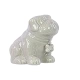UrbanトレンドセラミックSitting Bulldog Puppy Coin Bank withボーンのペンダント犬襟、グロスグレー