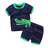 LittleSpring夏 ボーイズ 男の子 ベビーｔシャツ コットン 恐竜柄 半袖Ｔシャツ＆ショートパンツ 上下セット カジュアル ネイビー110