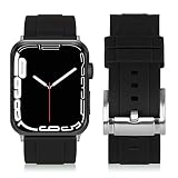 [ANGKMA] Apple Watch バンド41mm 40mm 38mm シリカゲル 交換ベルト Apple Watchシリーズ 8/7/6/5/4/3/2/1/SE,Ultra 対応 (38mm40mm41mm, ブラックストラップ/シルバーバックル)