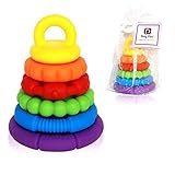 Stacking Toys - 6 Teething Rings Stackable for Baby and Toddlers - Montessori Stacker Toy Sorting - 