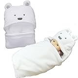 【Ani Mam Kids】かわいい クマさん ふんわり おくるみ 赤ちゃん ベビー やさしい タオルケット お祝いにも！ (ホワイト)