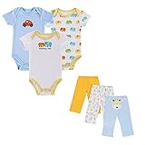 ベビー服　出産祝い　ロンパース　ズボン　6枚　6点セット　半袖　通気性　コットン　カートンプリント　男女兼用 (0-3ヶ月)