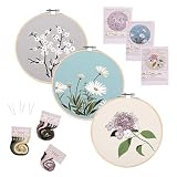 ALLMIRA 刺繍キット 初心者 セット ししゅうキット 刺しゅう クロスステッチ 手作り DIY刺繍工具 刺繍 枠 20CM1本 刺繍糸 刺繍用布1枚 刺繍針2本 英語説明書付き (花 3個入)