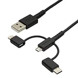 オウルテック 3 in 1 Lightningアダプタ＆Type-Cアダプタ付き USB Type-A to microUSB 超タフストレートケーブル 急速充電 データ転送対応 Mfi認証 2年保証 2m ブラック OWL-CBKMULTC20-BK