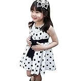 Tovadoo ワンピース　子供服　ドレス　赤ちゃん　ベビー　女の子　蝶結び　 膝丈　無袖　ドットパターン　 ジュニア dress 通学/通園　2ー７歳 (XXL, White)