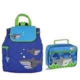 Stephen Joseph Quilted Shark Backpack and Shark Lunch Box Combo - Toddler Backpacks - Preschool Back