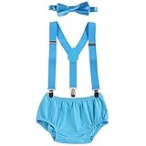 子供服 ベビー服 夏 3点セット 蝶ネクタイ ズボンつり 半ズボン 赤ちゃん 着ぐるみ 新生児 男の子 下着パンツ 3-24か月 サロペットパンツ (ブル)