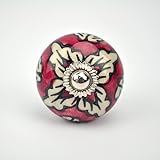Ornate dark red floral Ceramic knobs for cabinets & cupboards - hand painted pulls