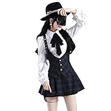 [RSWHYY] レディース サロペット オールインワン オーバーオール サスペンダー カジュアル 春秋 ショートパンツ スカート チェック柄 ロリータ クラシック風 イギリス風 ネイビー L