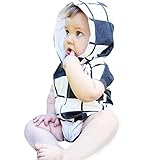 Karchi ベビー服 男女兼用 サロペット風 ロンパース 可愛い 帽子付き 格子柄 半袖 　コットン100% カバーオール　春夏服 誕生日　お出かけ　パーティー ０－２４ヶ月設定　ホワイト (70)