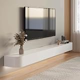 白い壁掛けテレビキャビネットリビングルームフローティングキャビネットフローティングテレビユニットメディアコンソールテレビ下の収納テレビベンチ(140x24x20cm)