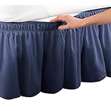 ラップアラウンドベッドスカート、簡単にフィットする伸縮性のあるダストラッフル。 Twin/Full ブルー 96630 NAVY TWFL
