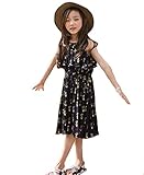 Honey baby 女の子ドレス 子供ドレス キッズシフォンドレス 花柄 旅行 ジュニアドレス プリンセス お姫様ドレス パーティー ピアノ発表会 結婚式 夏 (140CM)