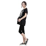 Happy Venture 7分丈 マタニティ パンツ スパッツ レギンス モダール ウエスト ゴム調節可能 薄手 妊婦 産前産後 対応 ストレッチ 弾力バツグン さらさら 4 Colors (ブラッ