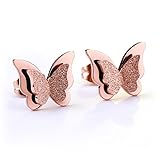 Tmrow 1ペア イヤリング ステンレススチールバタフライスタッドイヤリングマットサーフェスローズゴールド