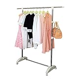 HRS パイプハンガー ハンガーラック 耐荷重30kg 便利なフック2個付き 幅160cm 自由伸縮 (白)