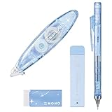 トンボ鉛筆 MONO 文房具セット シマーエディション フローズン ブルー 4点セット (シャーペン0.5mm シャープ芯 消しゴム 修正テープ) PCC-443BAZ