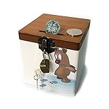 Baidecor Wooden BearジュエリーMoney Box Piggy Bank with Lock