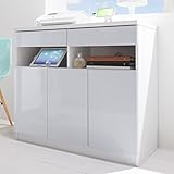 電話台 FAX台 ファックス台 キャビネット 白 ホワイト おしゃれ 鏡面 北欧 ルーター収納 (幅90cmタイプ)