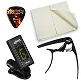 4点セット ギターチューナー・カポタスト・マイクロファイバークロス・マーチンピック セット内容（SYC-01・GC-10・ハイクロス・MartinピックMティアドロップ）