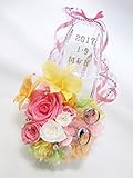 【プリザーブドフラワー／ガラスの靴リングピロー】ピンクのリボンと明るく陽気なお花たちの祝福の靴【リボンラッピング付き】
