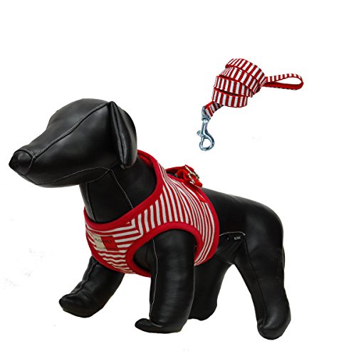 ASHU 犬用散歩 胴輪 ウェアハーネス ボーダー リードセット SS レッド 超小型犬